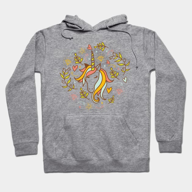 unicorn illustrated  with doodles of hearts cool gift Hoodie by Midoart